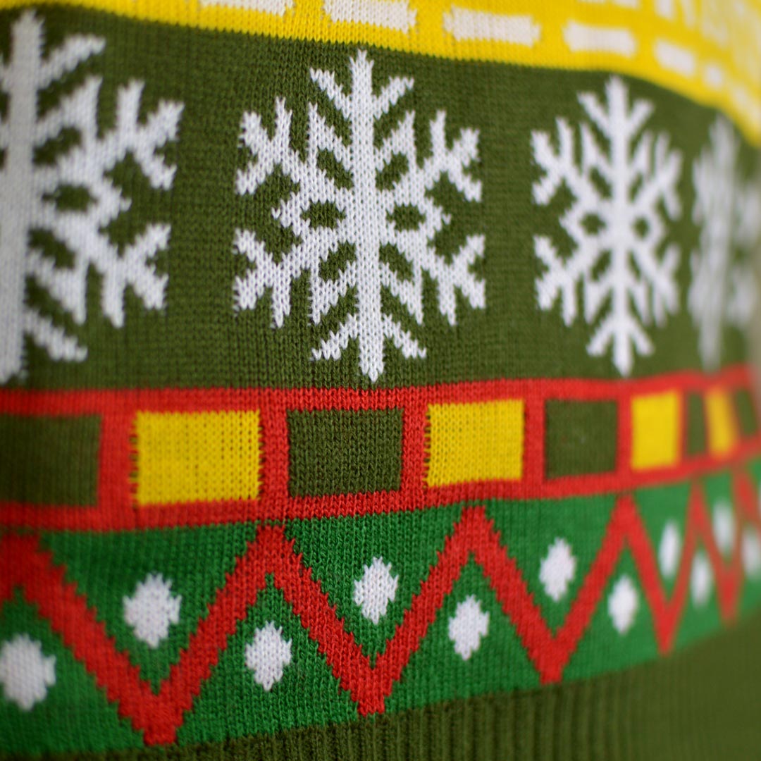 Jersey de Navidad para Hombre Verde con Santa y Regalos Detalle Nieve