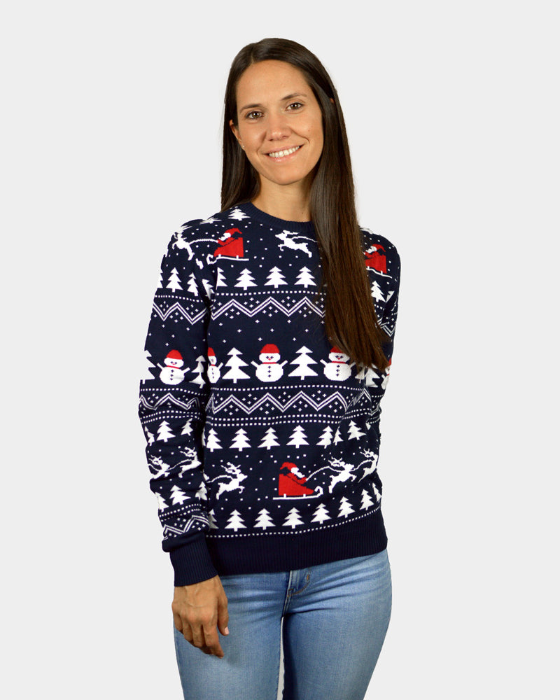 Jersey de Navidad para Mujer con Árboles, Muñecos y Papá Noel Algodón Orgánico