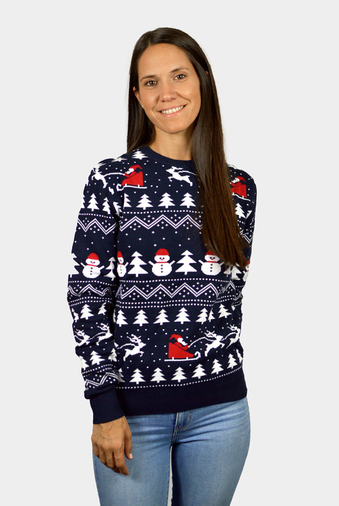 Jersey de Navidad para Mujer con Árboles, Muñecos y Papá Noel Algodón Orgánico