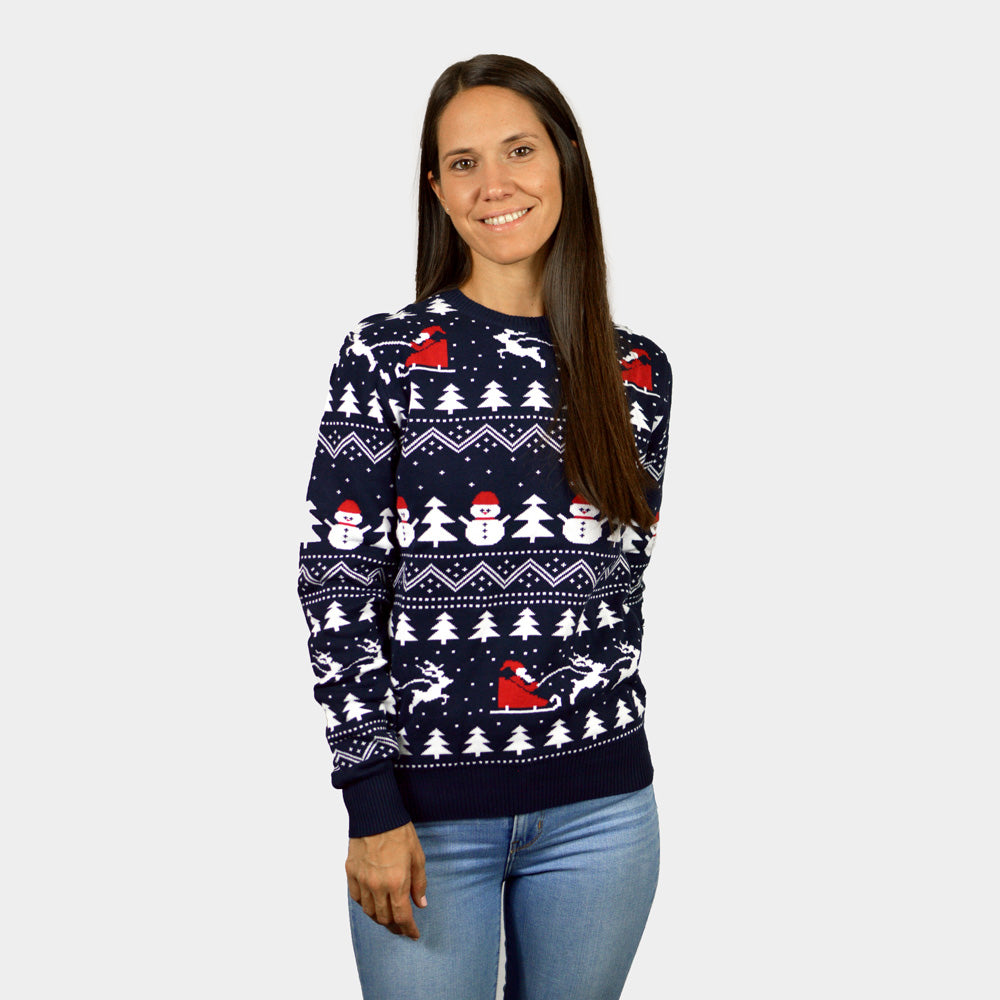 Jersey de Navidad para Mujer con Árboles, Muñecos y Papá Noel Algodón Orgánico