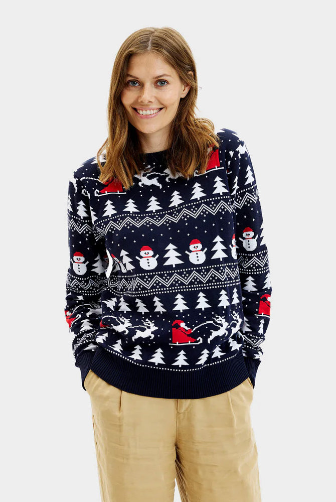 Jersey de Navidad Mujer con Árboles, Muñecos y Papá Noel Algodón Orgánico