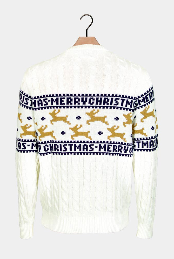 Jersey de Navidad para Mujer Elegante Blanco con Renos Algodón Orgánico Espalda