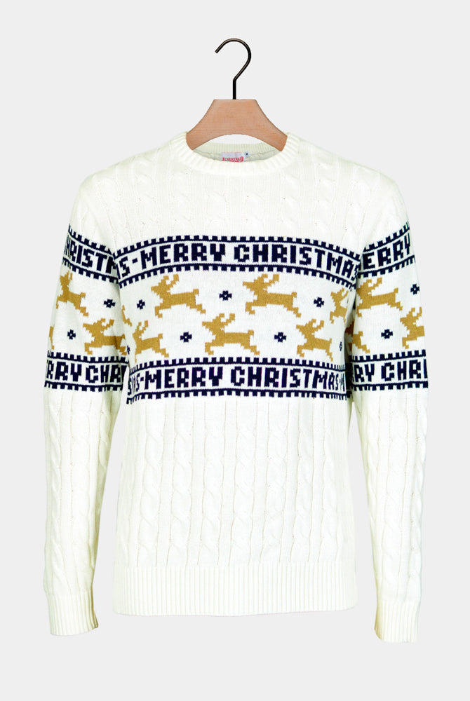 Jersey de Navidad para Mujer Elegante Blanco con Renos Algodón Orgánico