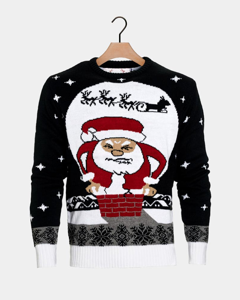 Jersey de Navidad para Mujer Papá Noel atascado en la Chimenea