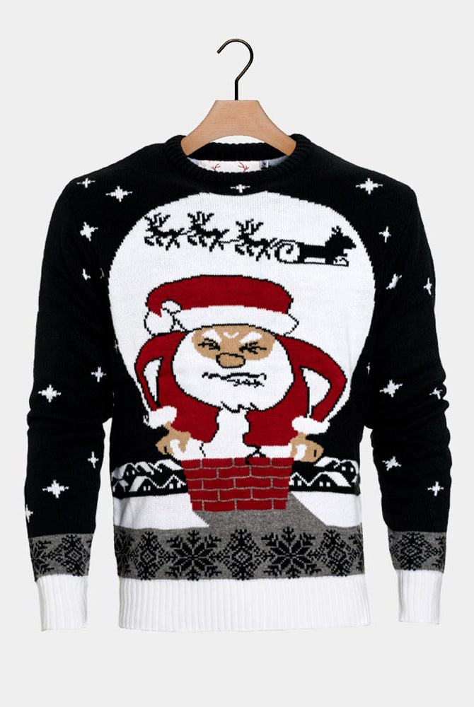 Jersey de Navidad para Mujer Papá Noel atascado en la Chimenea