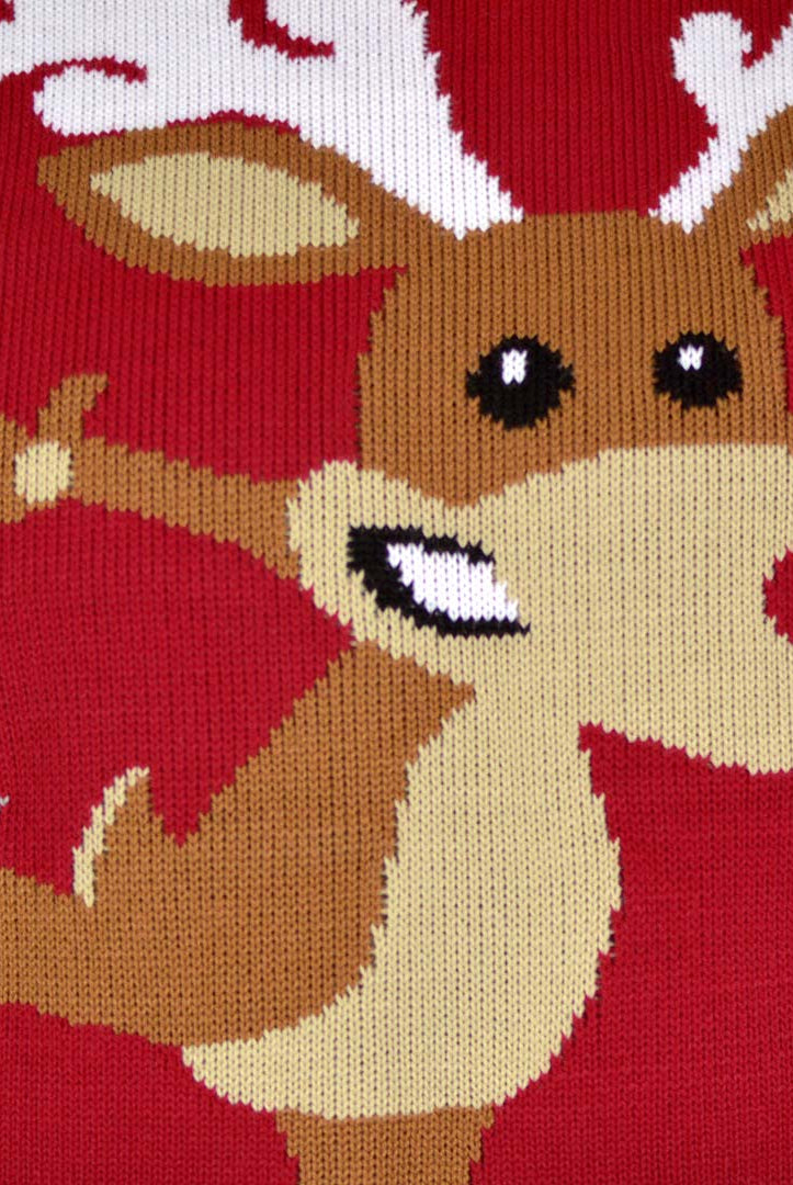 Jersey de Navidad para Mujer Rojo con Reno Patinando Detalle