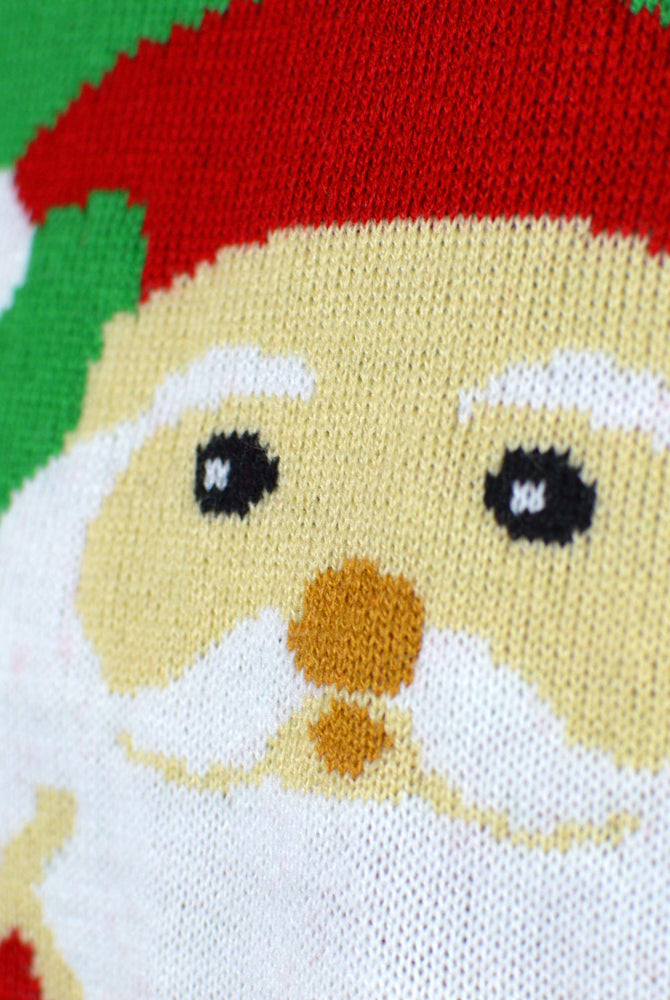 Jersey de Navidad para Mujer Rojo con Santa Claus y Reno Saludando Detalle