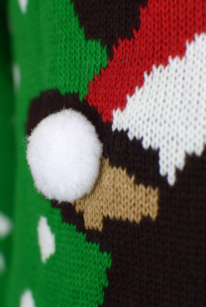 Jersey de Navidad para Mujer Verde Reno con Gorro en 3D Detalle