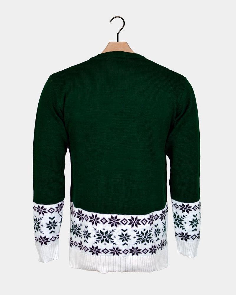 Jersey de Navidad para Mujer Verde con Reno Patinando Espalda