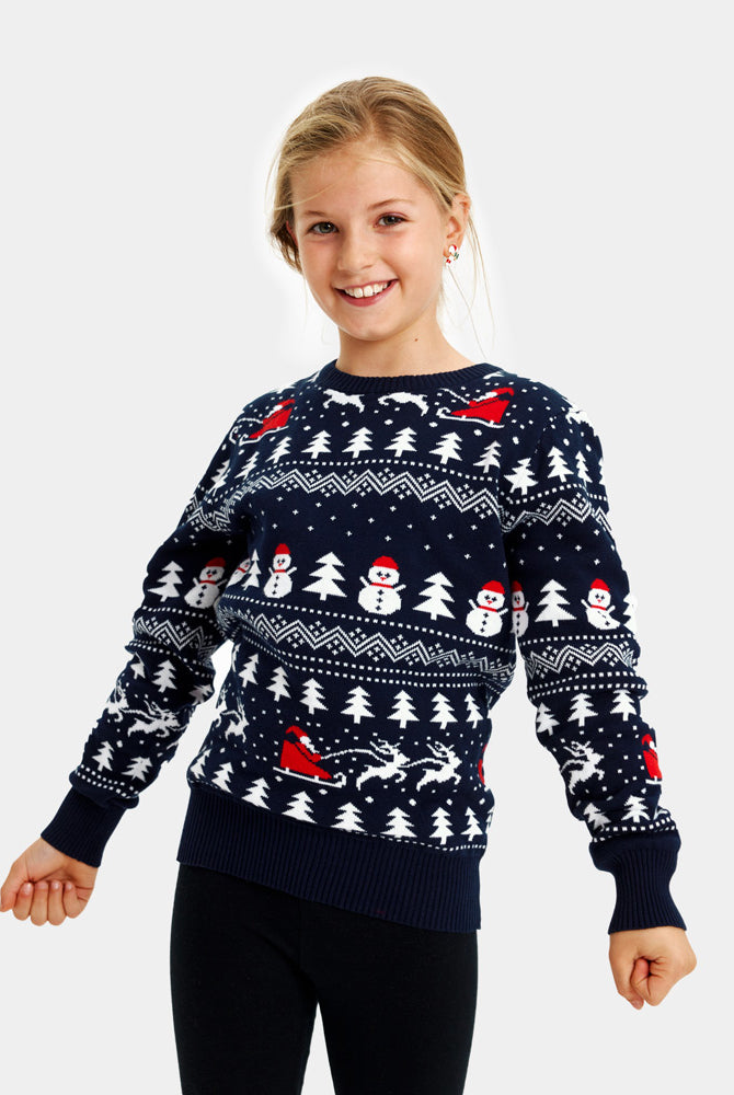 Jersey de Navidad para Niña con Árboles, Muñecos y Papá Noel