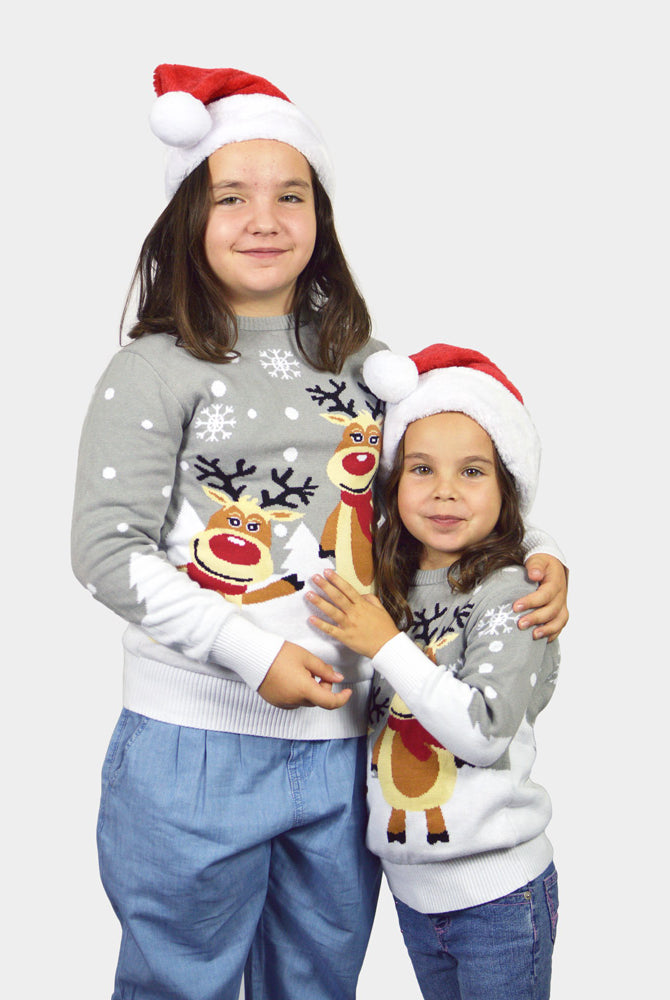 Jersey de Navidad para Niña Gris con Renas Cute
