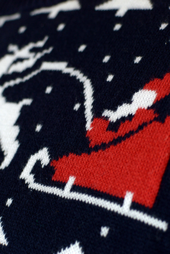 Jersey de Navidad para Niña y Niño con Árboles, Muñecos y Papá Noel detalle trineo