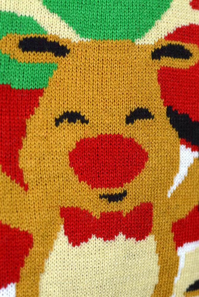 Jersey de Navidad para Niña y Niño con Santa Claus y Reno Saludando Detalle Nieve