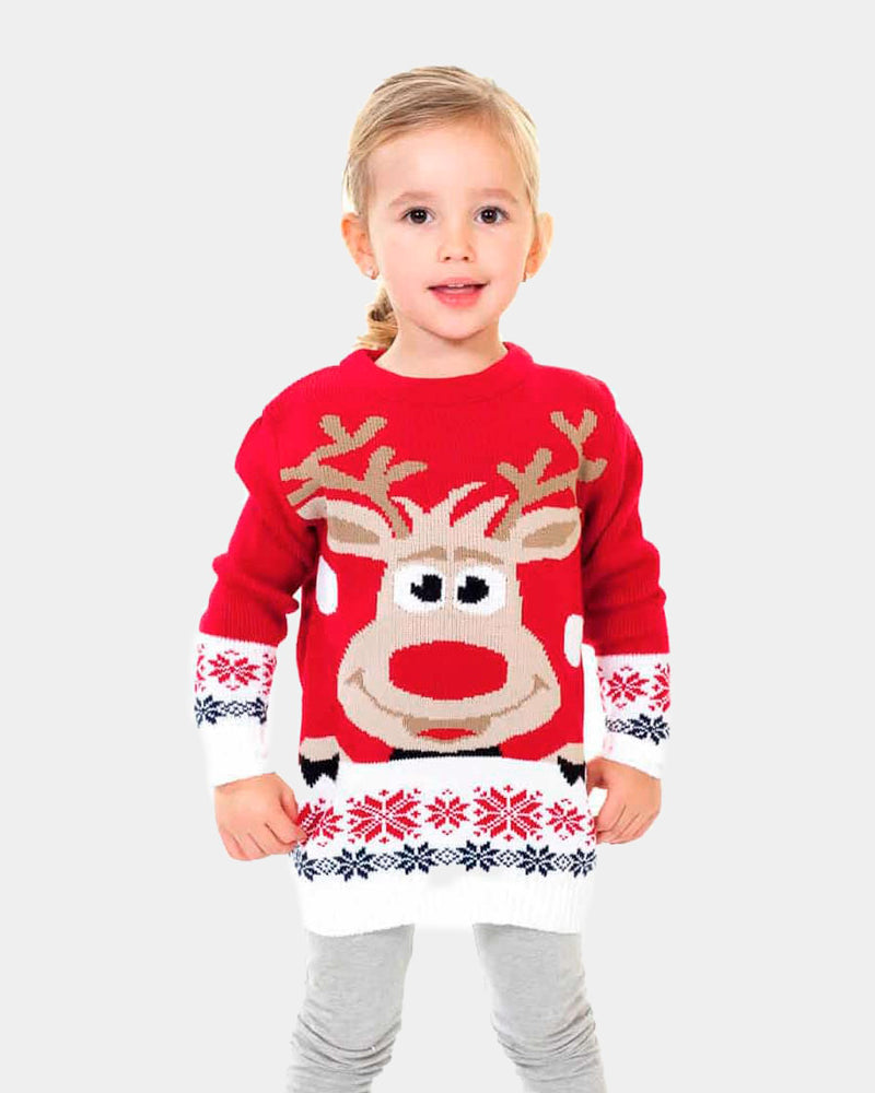 Jersey de Navidad para Niña Rojo con Reno