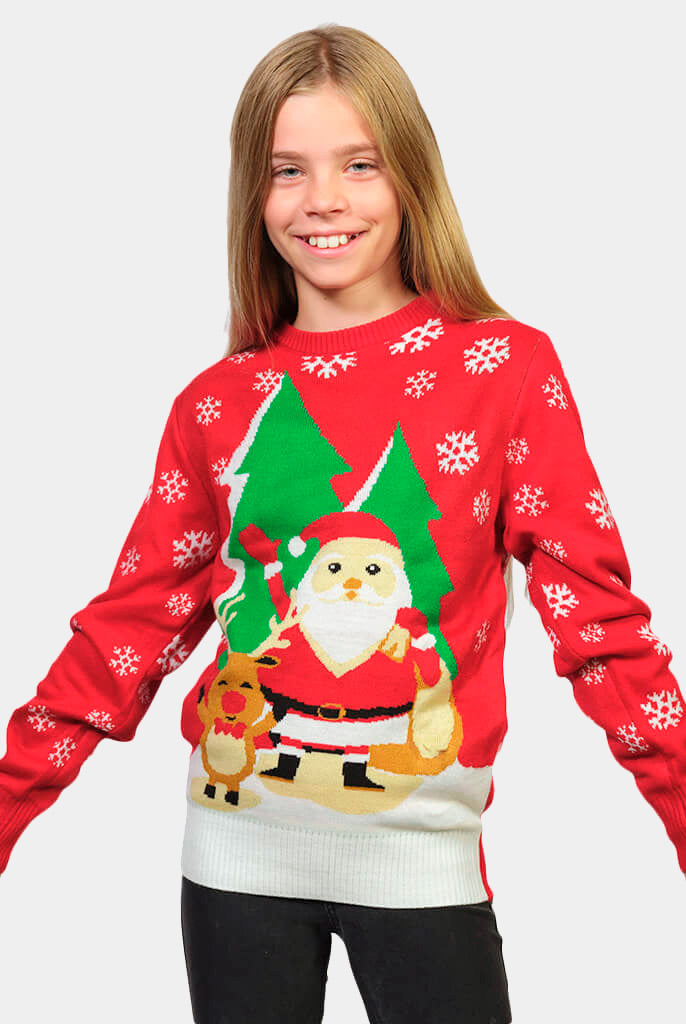 Jersey de Navidad para Niña con Santa Claus y Reno Saludando