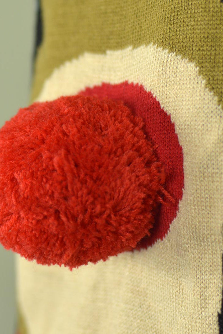 Jersey de Navidad para Niña y Niño Azul Reno con Nariz Roja en 3D Detalle