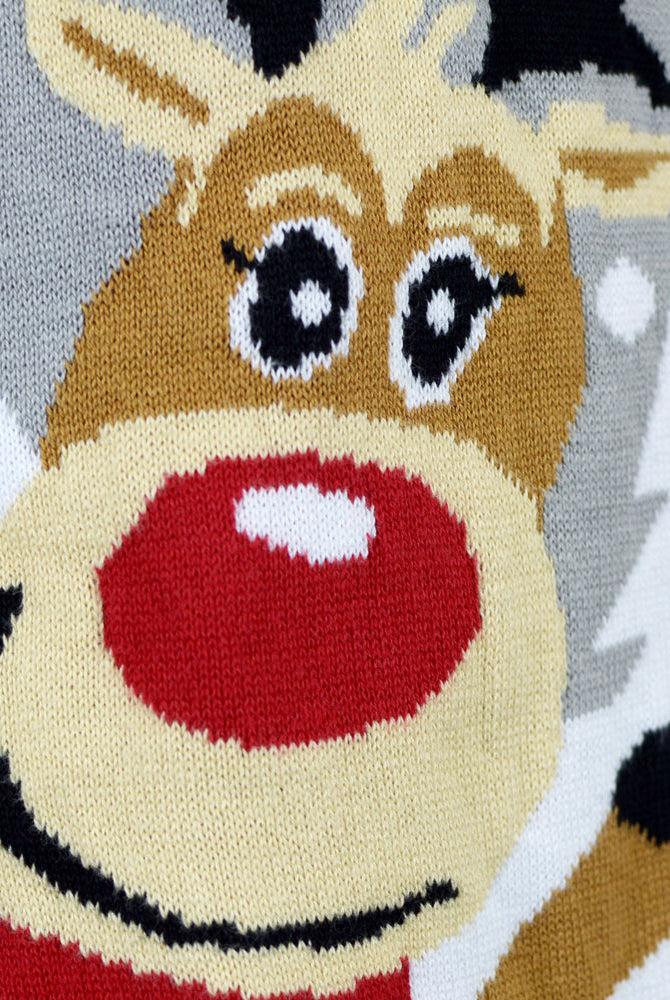 Jersey de Navidad para Niña y Niño Gris con Renas Cute Detalle