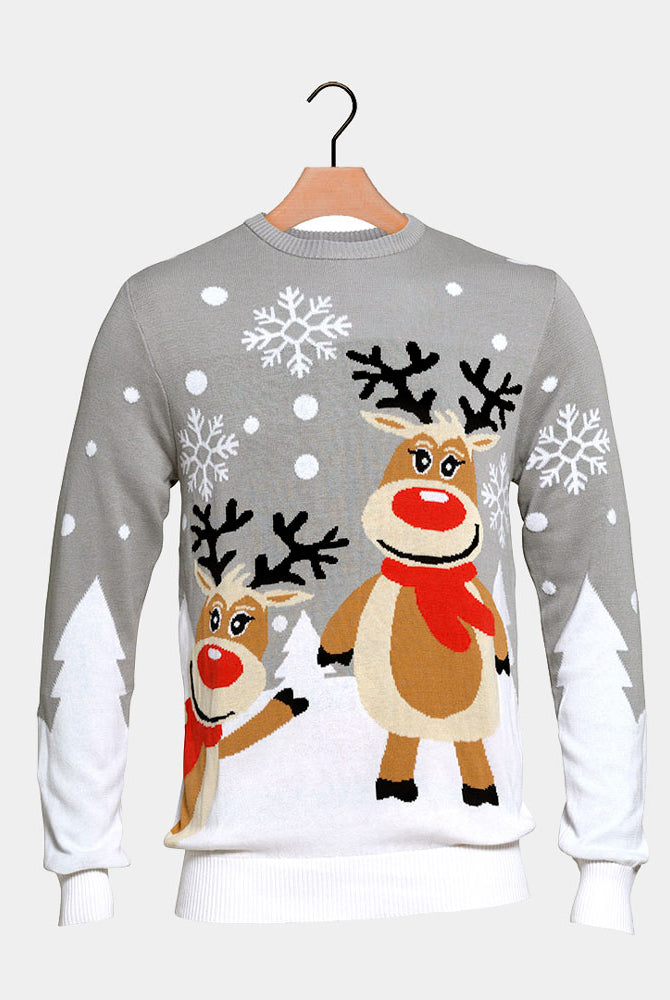 Jersey de Navidad para Niña y Niño Gris con Renas Cute