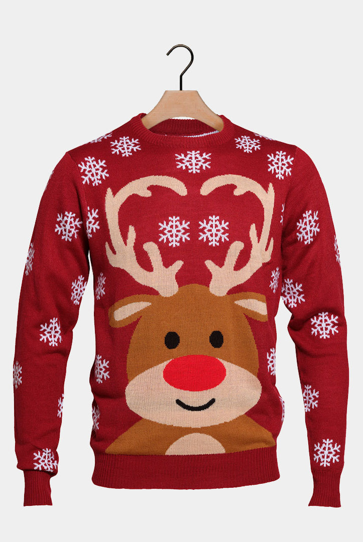 Jersey de Navidad Parejas con Reno Rudolph Rojo