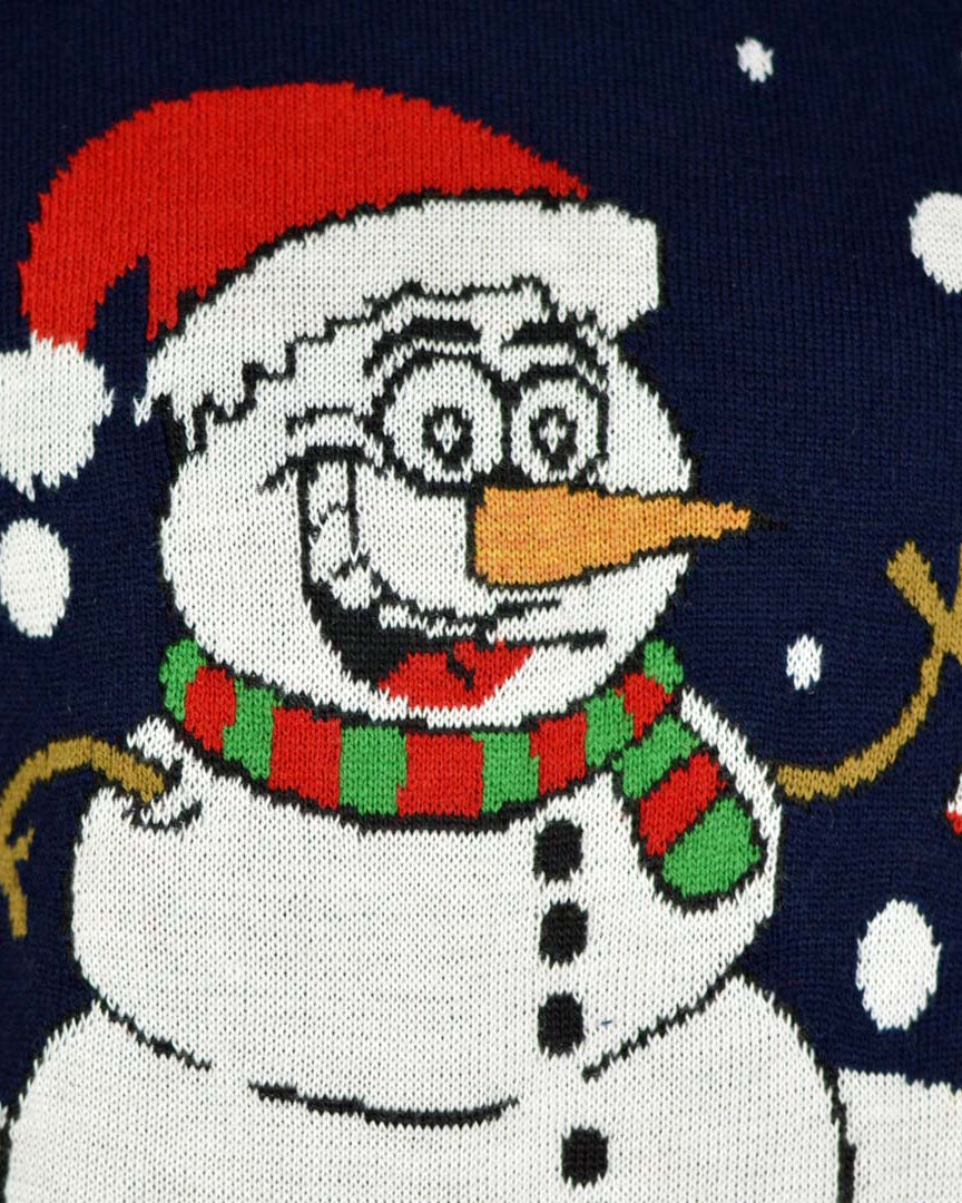 Jersey de Navidad Parejas Azul Marino Muñeco de Nieve Detalle