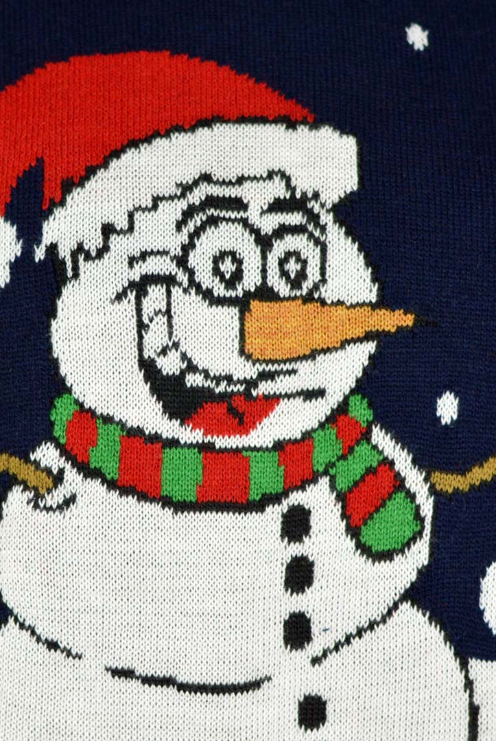 Jersey de Navidad Parejas Azul Marino Muñeco de Nieve Detalle