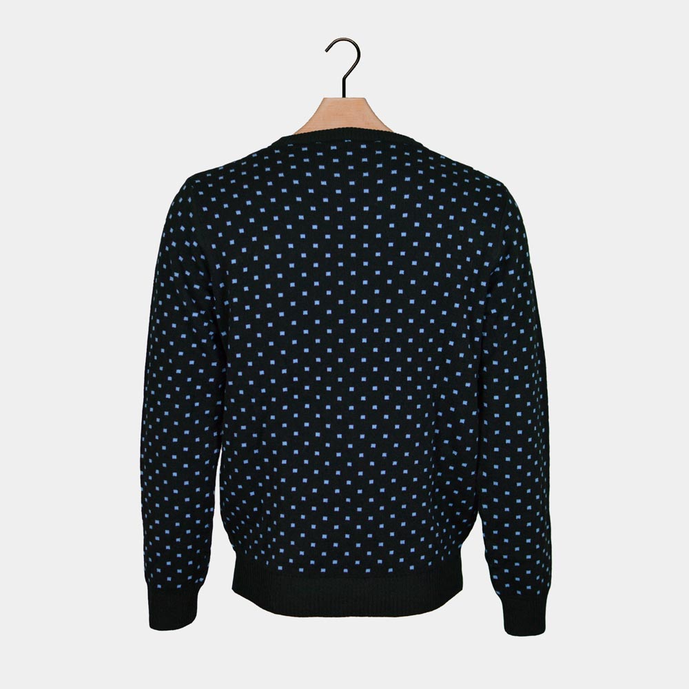 Jersey de Navidad Parejas Azul Reno con Nariz Roja en 3D Espalda