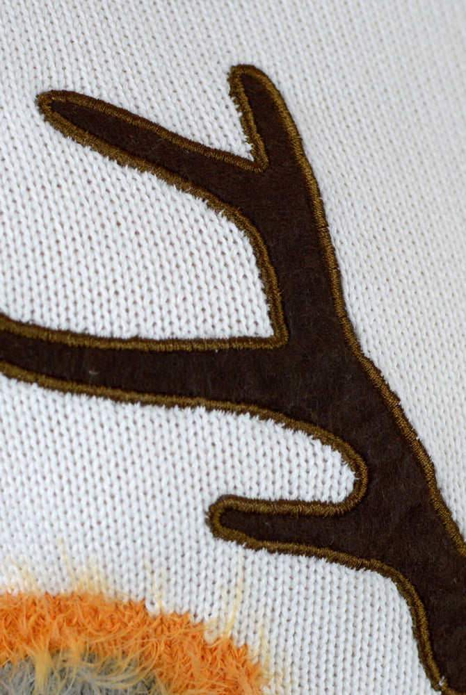 Jersey de Navidad Parejas Blanco con Reno 3D Peludo Detalle Cara