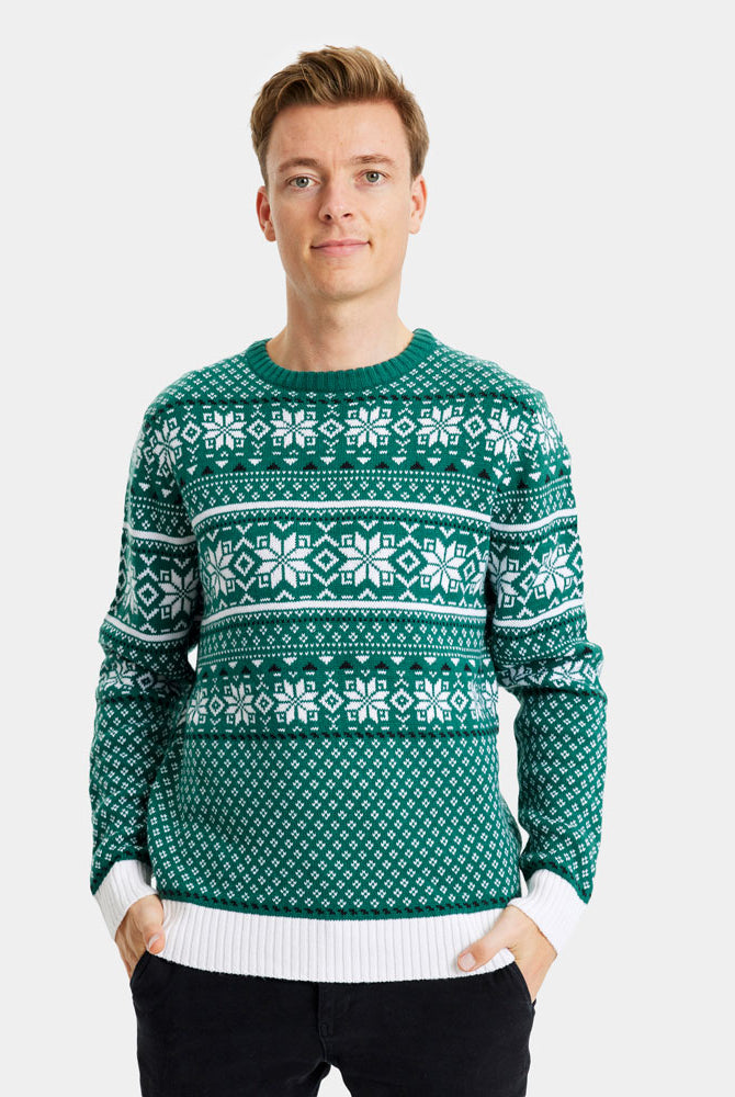 Jersey de Navidad Parejas Clásico Verde y Blanco Elegante Hombre