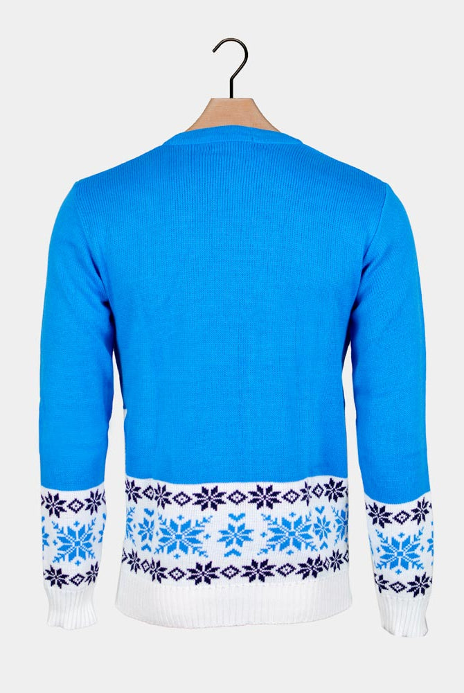 Jersey de Navidad Parejas con Reno Patinando Azul Claro Espalda