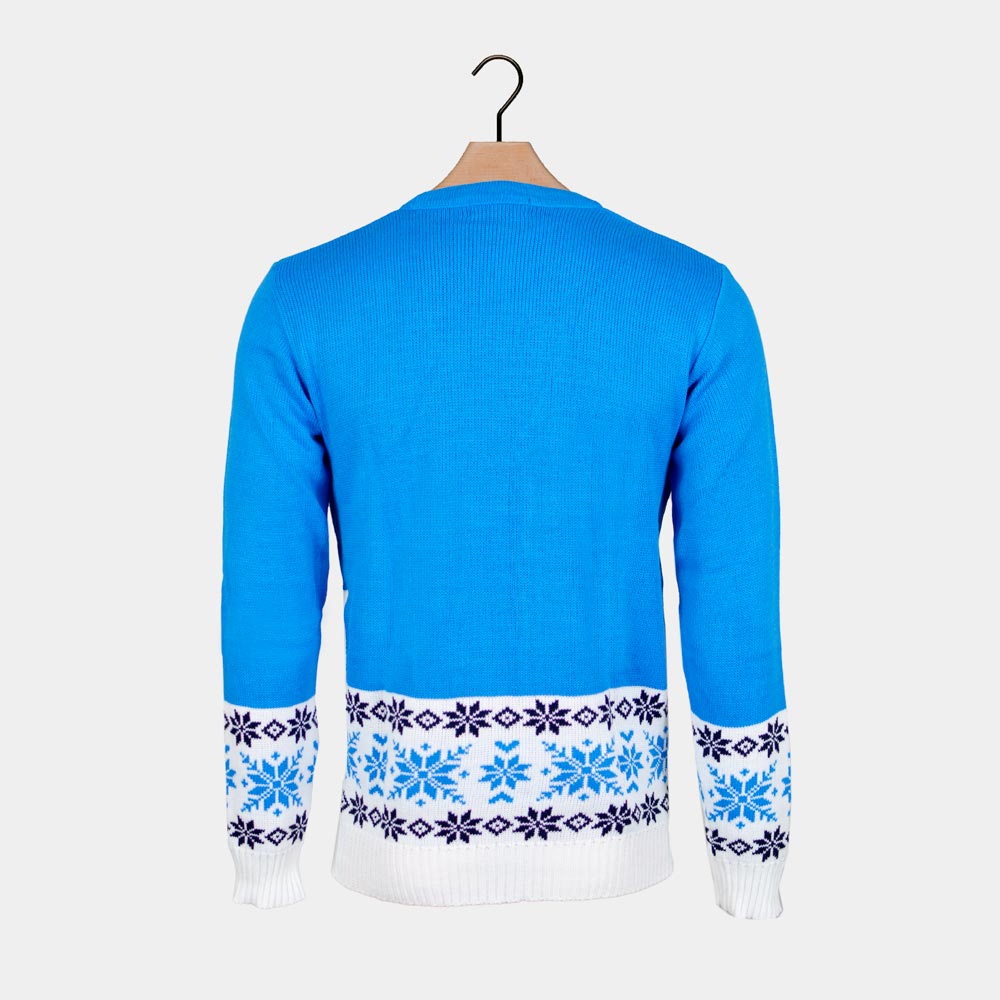 Jersey de Navidad Parejas con Reno Patinando Azul Claro Espalda