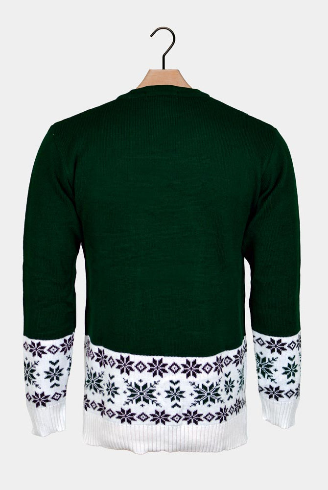 Jersey de Navidad Parejas con Reno Patinando Verde Espalda