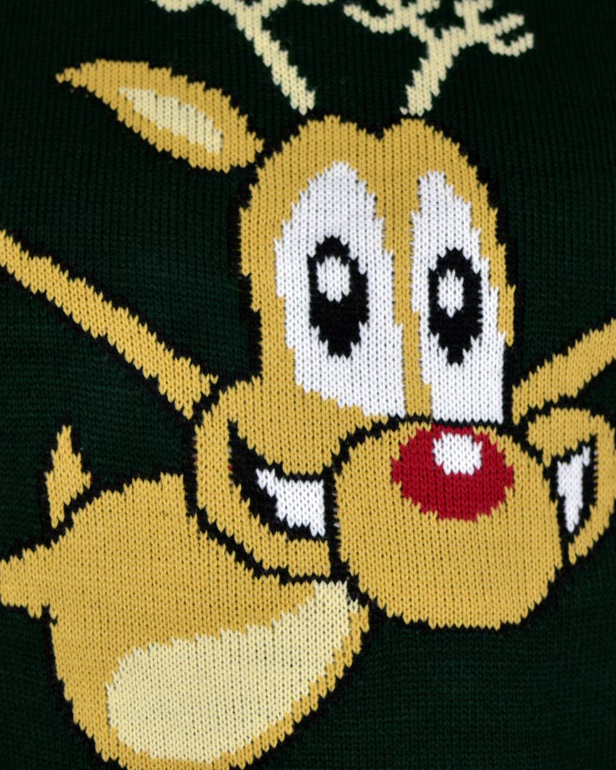 Jersey de Navidad Parejas con Reno Patinando Verde Detalle