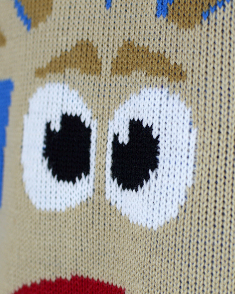 Jersey de Navidad Parejas con Reno y Nieve Azul Claro Detalle