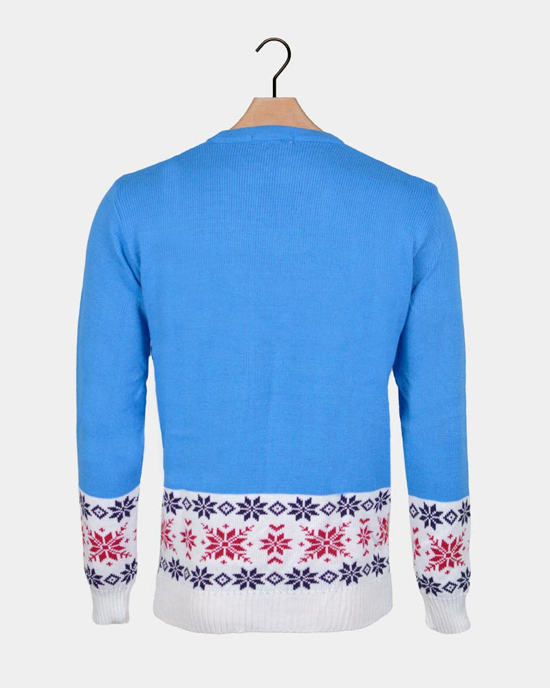 Jersey de Navidad Parejas con Reno y Nieve Azul Claro Espalda