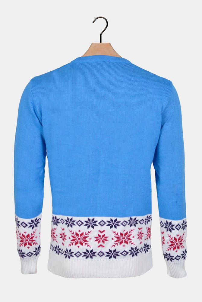 Jersey de Navidad Parejas con Reno y Nieve Azul Claro Espalda