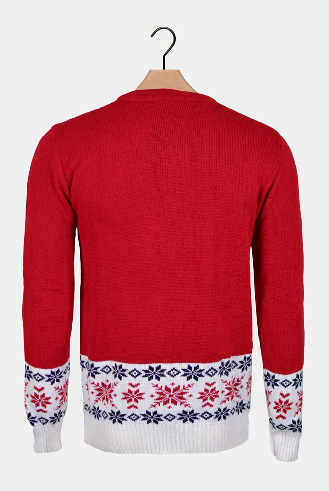 Jersey de Navidad Parejas con Reno y Nieve Rojo Espalda