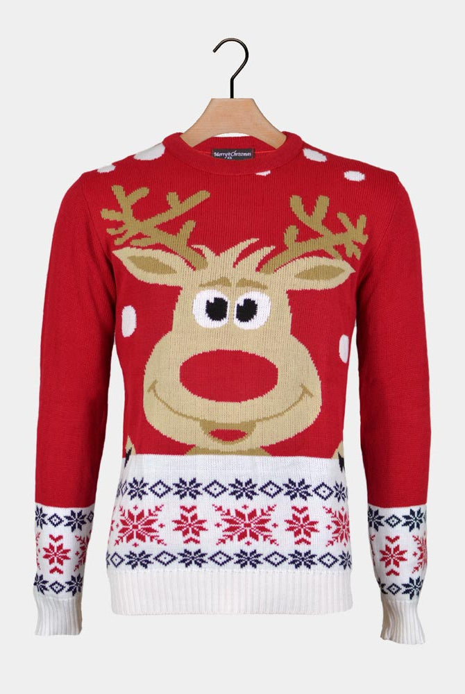 Jersey de Navidad Parejas con Reno y Nieve Rojo