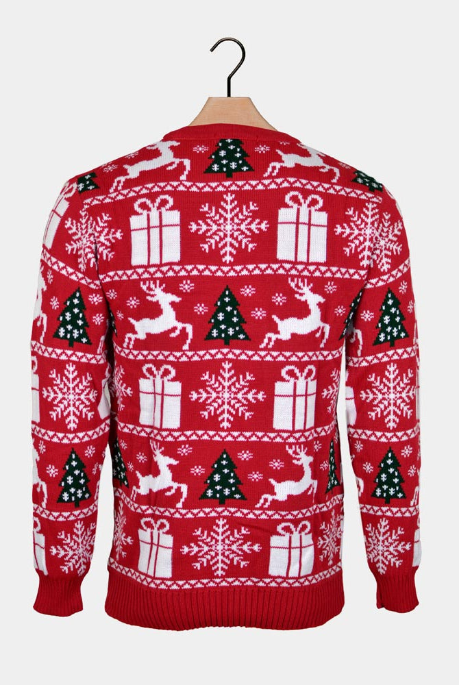 Jersey de Navidad Parejas con Renos Árboles y Regalos Navideños Espalda