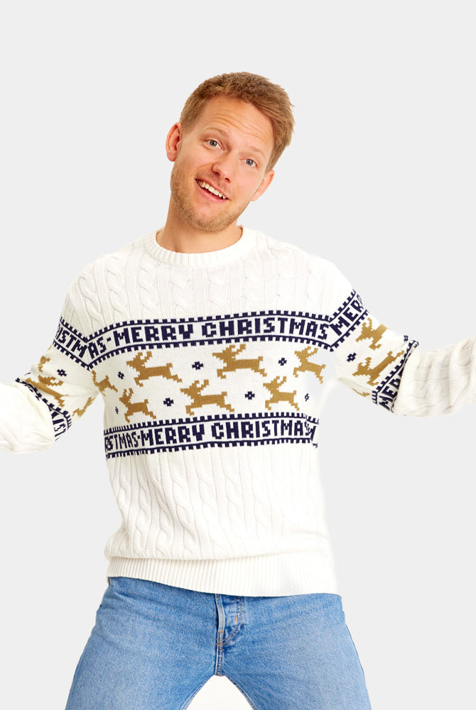 Jersey de Navidad Parejas Elegante Blanco con Renos Hombre