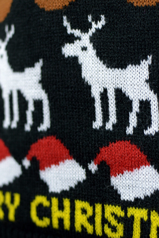 Jersey de Navidad Parejas Negro con Árboles, Renos y Regalos Detalle Christmas