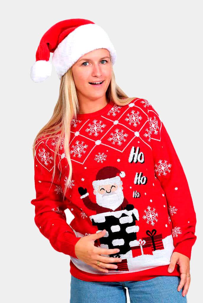 Jersey de Navidad Parejas con Papá Noel Entrando por la Chimenea Mujer