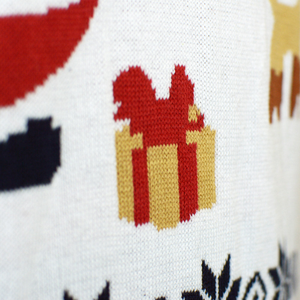 Jersey de Navidad Parejas Papá Noel y Reno Rudolph Azul Detalle Nieve