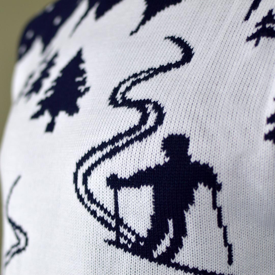 Jersey de Navidad Parejas Pista de Ski Esquiadores Detalle