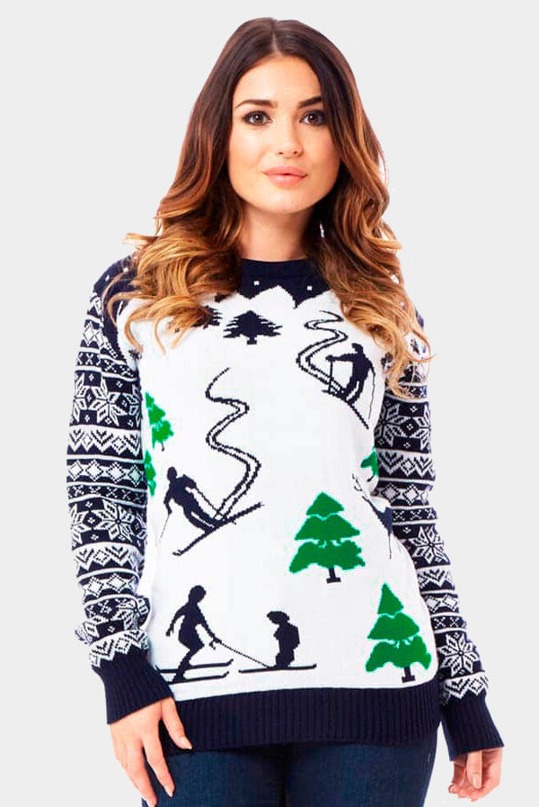 Jersey de Navidad Parejas Pista de Ski Esquiadores Mujer