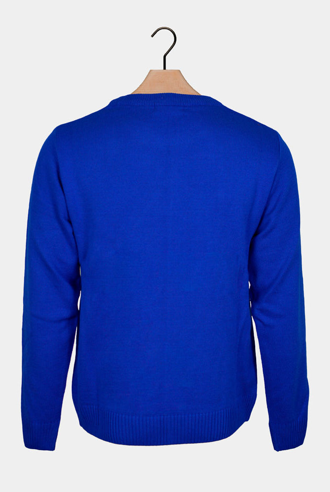 Jersey de Navidad para Parejas Reno Sonriente Azul Espalda
