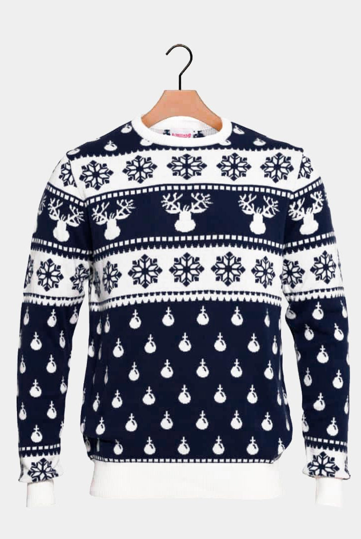 Jersey de Navidad Parejas con Renos y Nieve Azul
