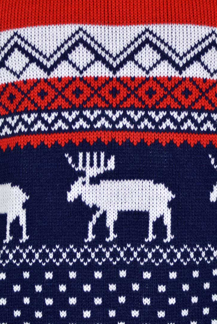 Jersey de Navidad Parejas Renos Rojo y Azul Marino Detalle