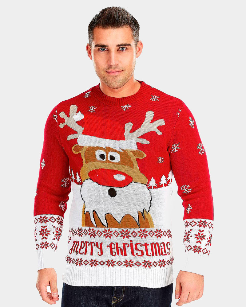 Jersey de Navidad Parejas Rojo con Reno Rudolph Hombre