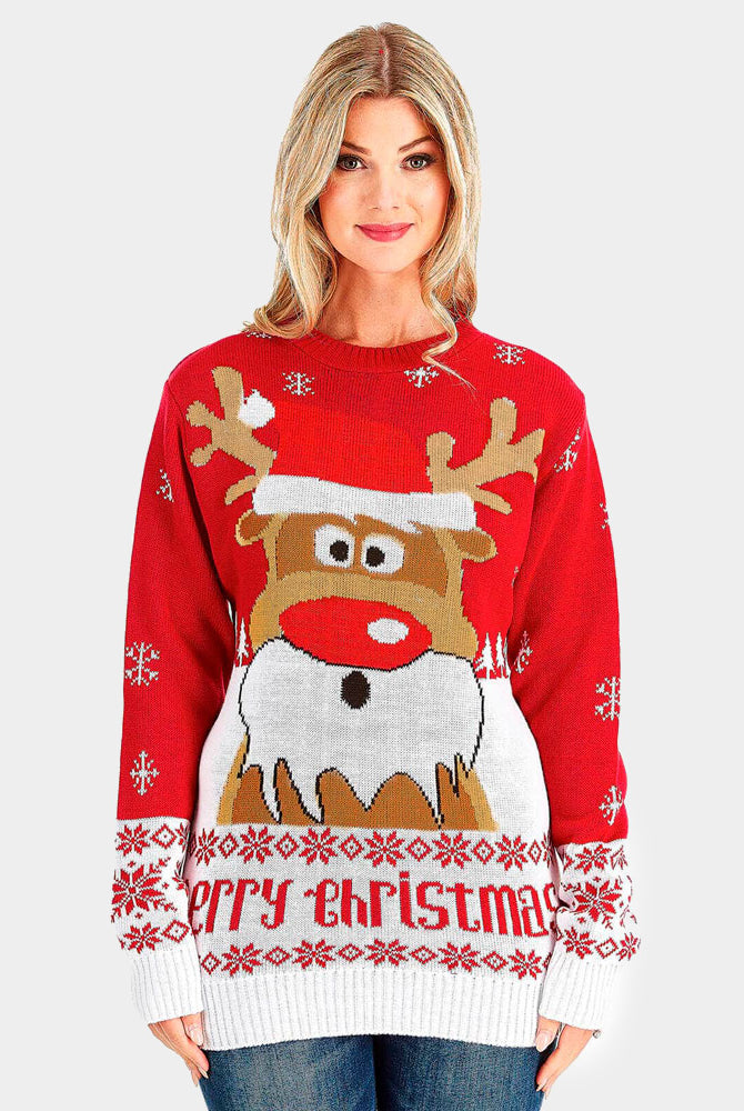 Jersey de Navidad Parejas Rojo con Reno Rudolph Mujer