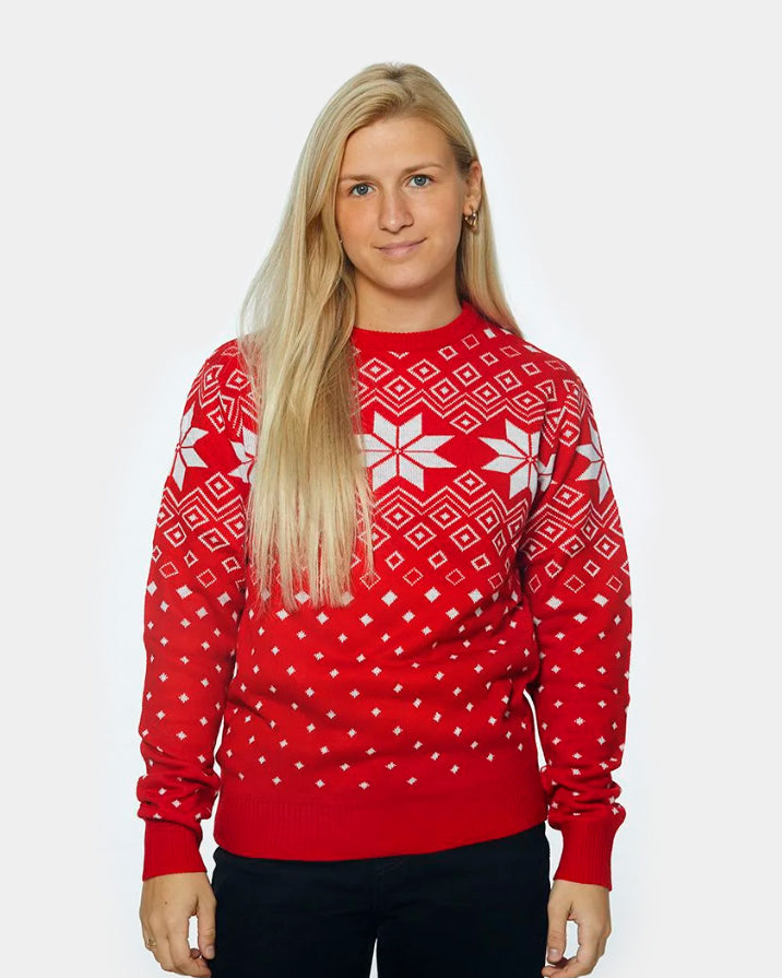 Jersey de Navidad Parejas Rojo con Estrellas Mujer